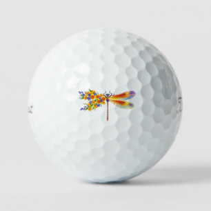 Yellow Flower Dragonfly Golf Balls