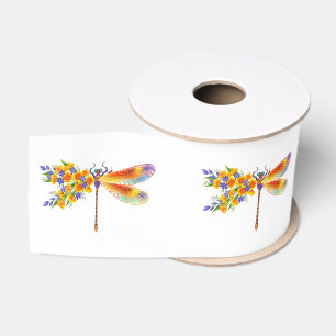 Yellow Flower Dragonfly Grosgrain Ribbon