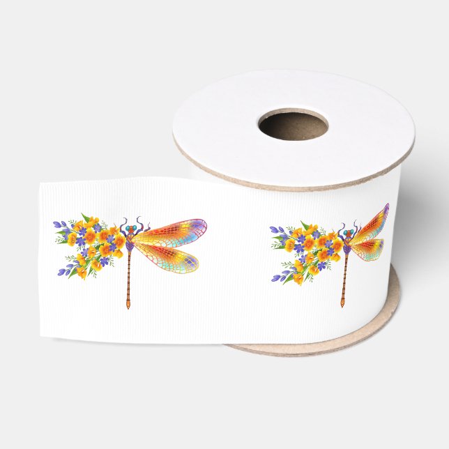 Yellow Flower Dragonfly Grosgrain Ribbon (Spool)