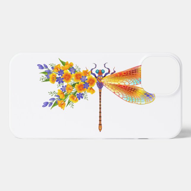 Yellow Flower Dragonfly iPhone Case (Back Horizontal)
