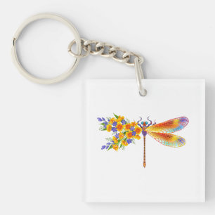 Yellow Flower Dragonfly Key Ring