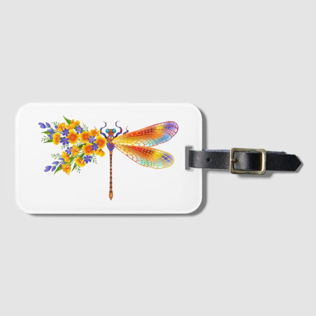 Yellow Flower Dragonfly Luggage Tag (Front Horizontal)