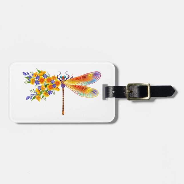 Yellow Flower Dragonfly Luggage Tag (Front Horizontal)