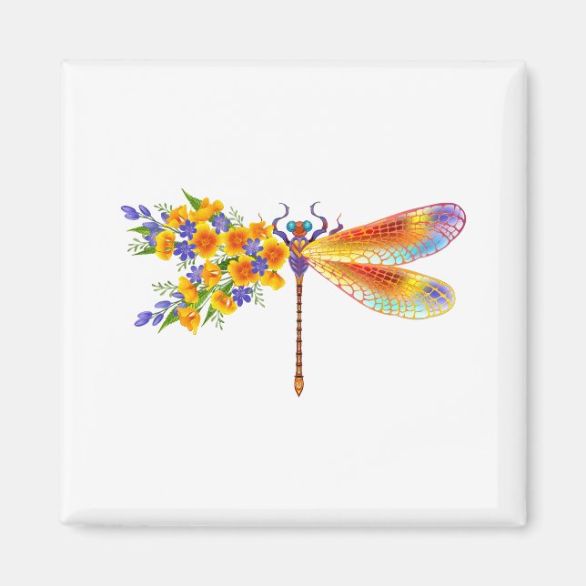Yellow Flower Dragonfly Magnet (Front)