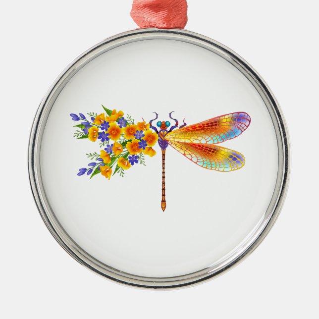 Yellow Flower Dragonfly Metal Tree Decoration (Front)