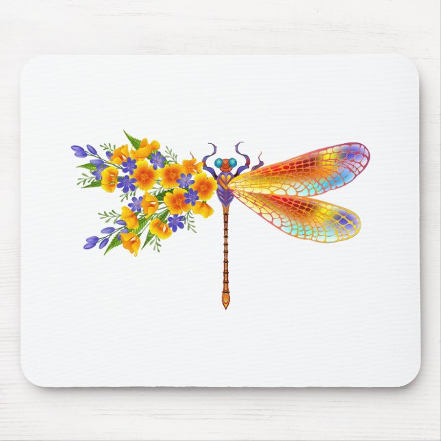 Yellow Flower Dragonfly Mouse Mat (Front)