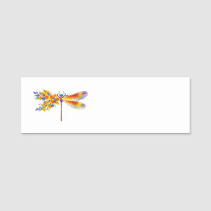 Yellow Flower Dragonfly Name Tag