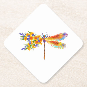 Yellow Flower Dragonfly Paper Coaster