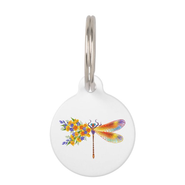 Yellow Flower Dragonfly Pet Tag (Front)
