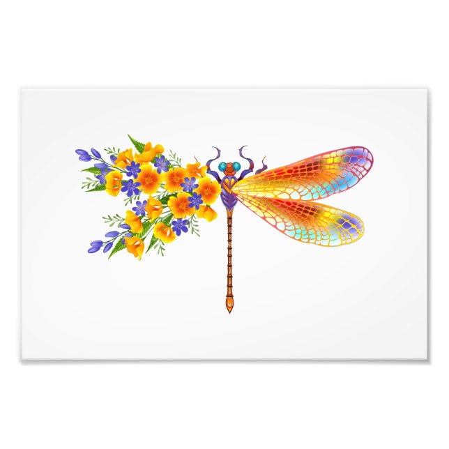 Yellow Flower Dragonfly Photo Print (Front)