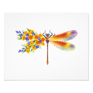 Yellow Flower Dragonfly Photo Print