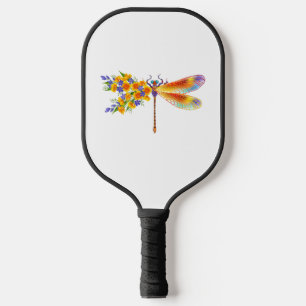 Yellow Flower Dragonfly Pickleball Paddle