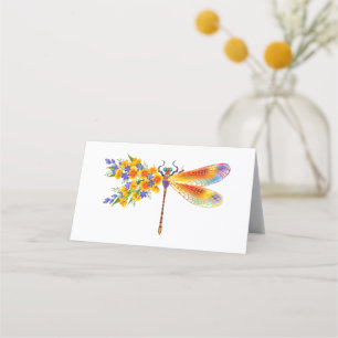 Yellow Flower Dragonfly Place Card