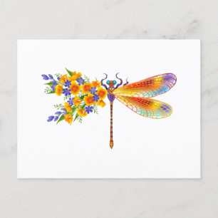 Yellow Flower Dragonfly Postcard
