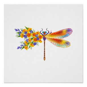 Yellow Flower Dragonfly Poster