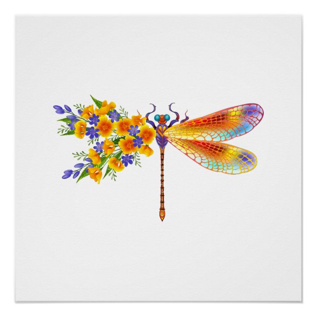 Yellow Flower Dragonfly Poster (Front)