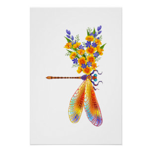 Yellow Flower Dragonfly Poster