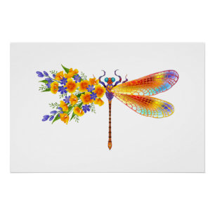 Yellow Flower Dragonfly Poster