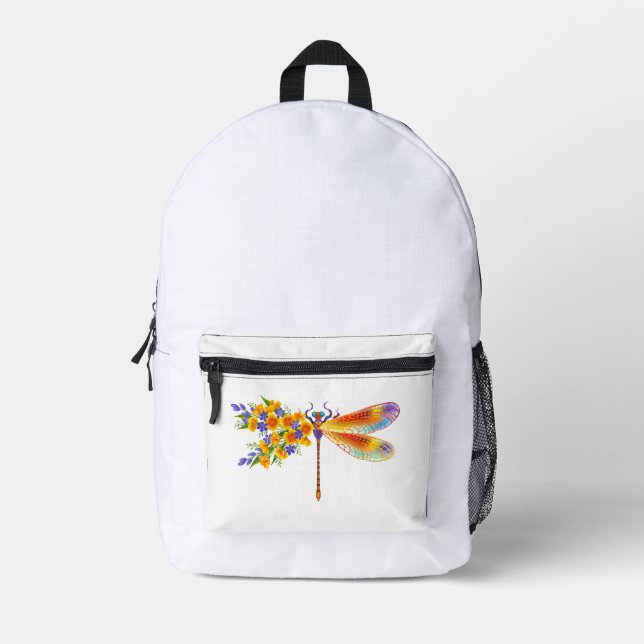 Yellow Flower Dragonfly Printed Backpack (Front)