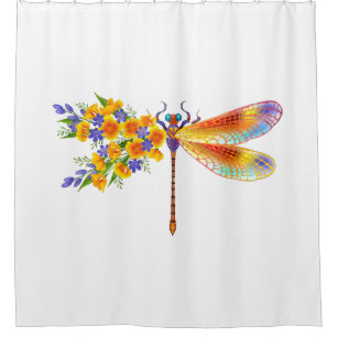 Yellow Flower Dragonfly Shower Curtain