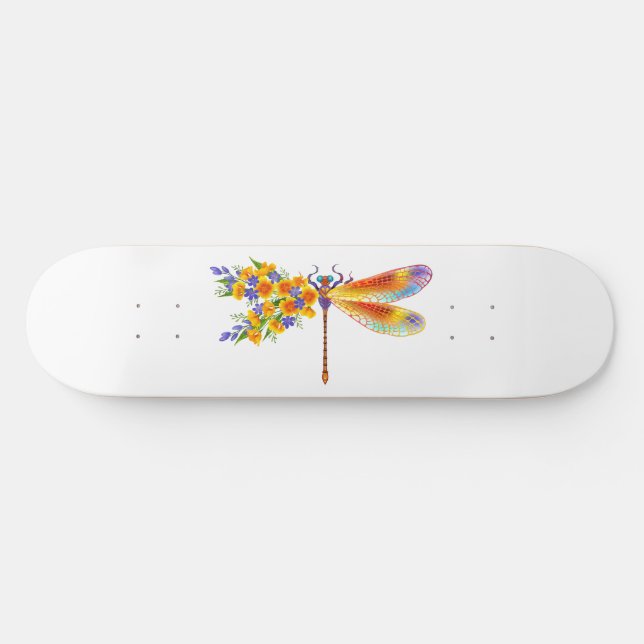 Yellow Flower Dragonfly Skateboard (Horz)