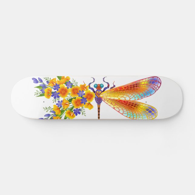 Yellow Flower Dragonfly Skateboard (Horz)