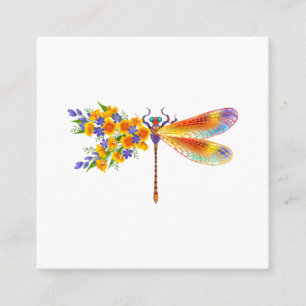 Yellow Flower Dragonfly Square Business Card