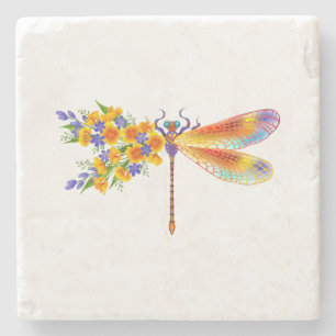 Yellow Flower Dragonfly Stone Coaster