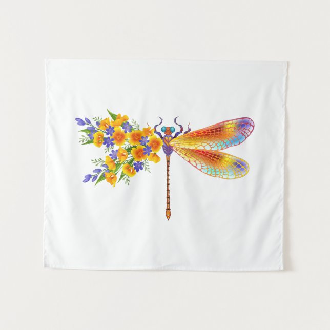 Yellow Flower Dragonfly Tapestry (Front (Horizontal))