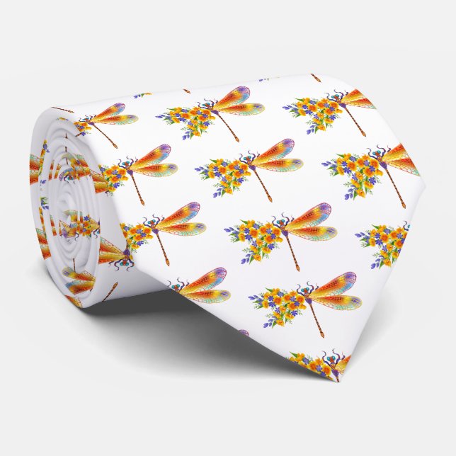 Yellow Flower Dragonfly Tie (Rolled)