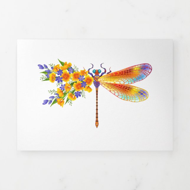 Yellow Flower Dragonfly Tri-Fold Announcement (Cover)
