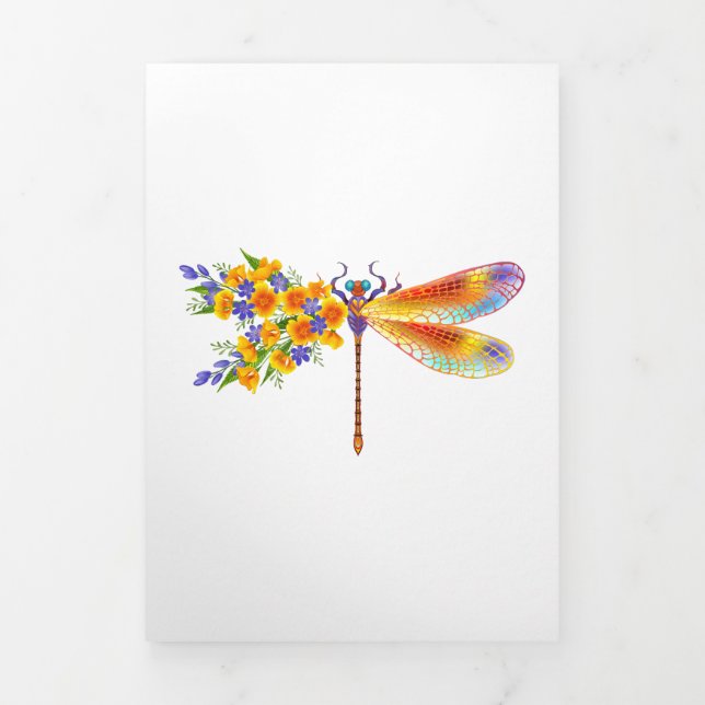 Yellow Flower Dragonfly Tri-Fold Announcement (Cover)