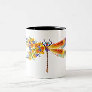Yellow Flower Dragonfly Two-Tone Coffee Mug