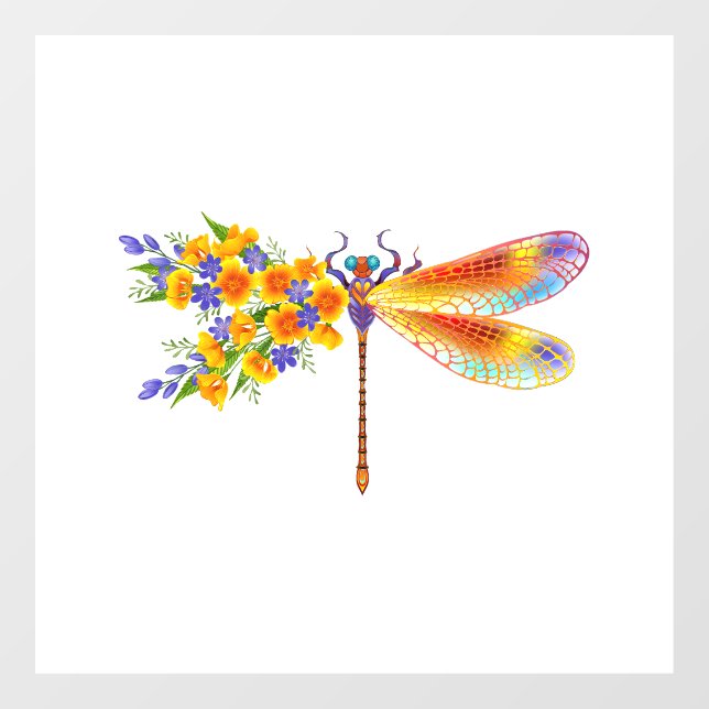 Yellow Flower Dragonfly Window Cling (Sheet)