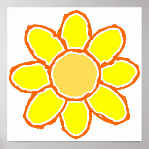 Yellow Flower Drawing Poster