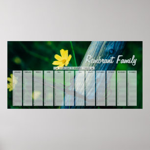 Yellow Flower Fencepost Family Birthday Calendar Poster