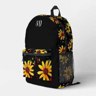 Yellow Flower Floral Monogram Printed Backpack