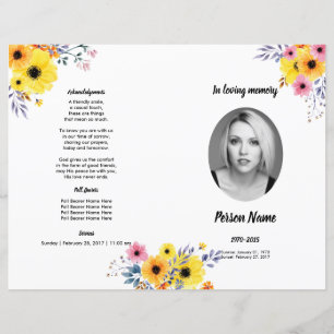 YELLOW FLOWER Funeral Program Template