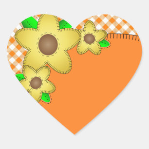 Yellow Flower Gingham Background Heart Sticker