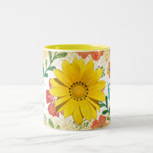 yellow Flower Glitter Mug , Floral Sparkle Aesthet
