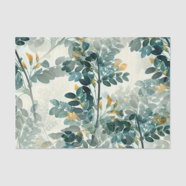 Yellow Flower Green Foliage Floral Decoupage Tissue Paper (Front)