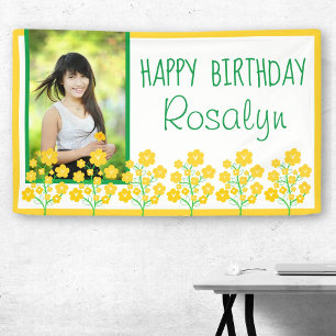 Yellow Flower Happy Birthday Photo Banner