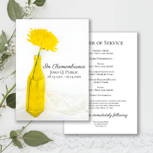Yellow Flower in Vase Funeral Memorial Service Programme