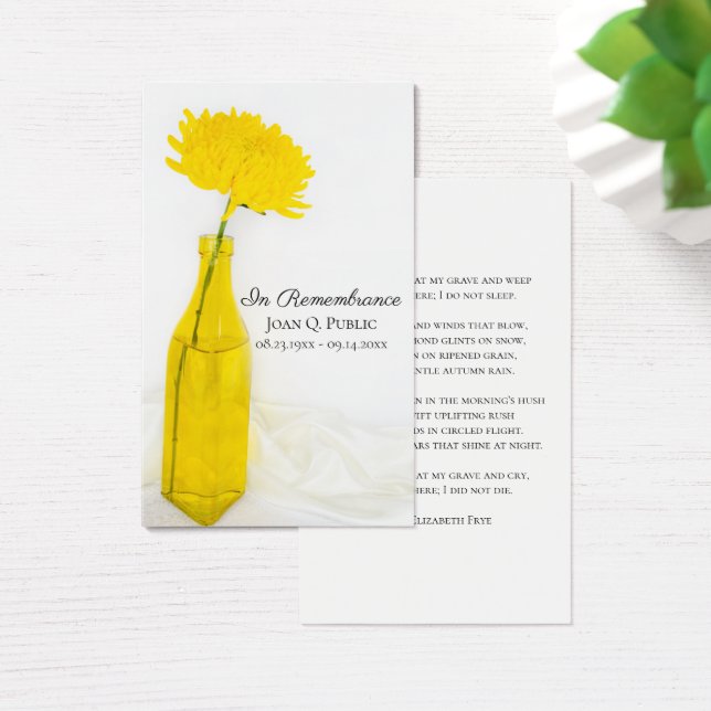 Yellow Flower in Vase Funeral Service Prayer Card (Desk)