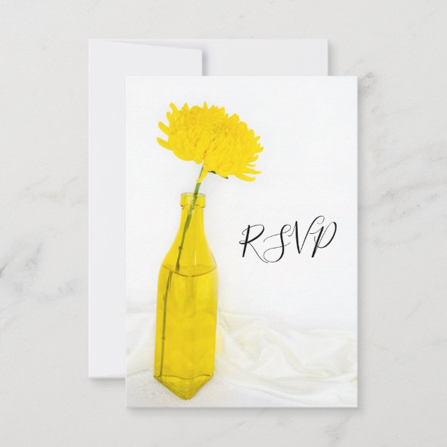 Yellow Flower in Vase Wedding RSVP Reply Card (Front)