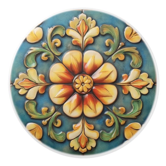 Yellow Flower Italian Tile Ceramic Knob (Front)