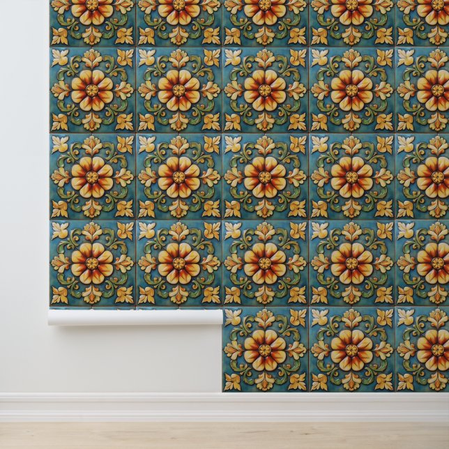 Yellow Flower Italian Tile Wallpaper (Application)