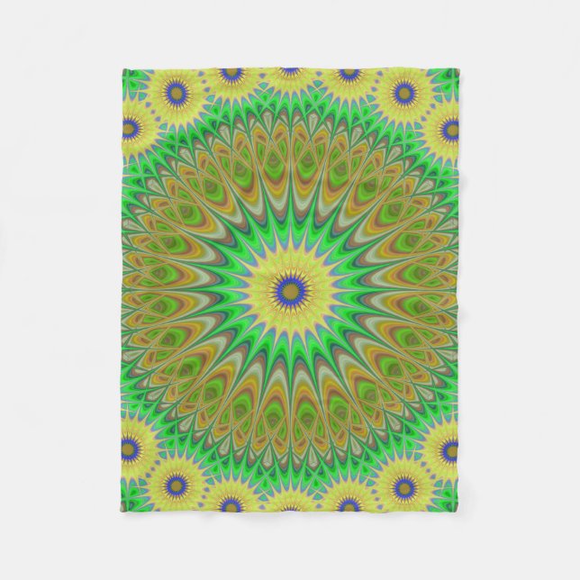 Yellow flower mandala fleece blanket (Front)