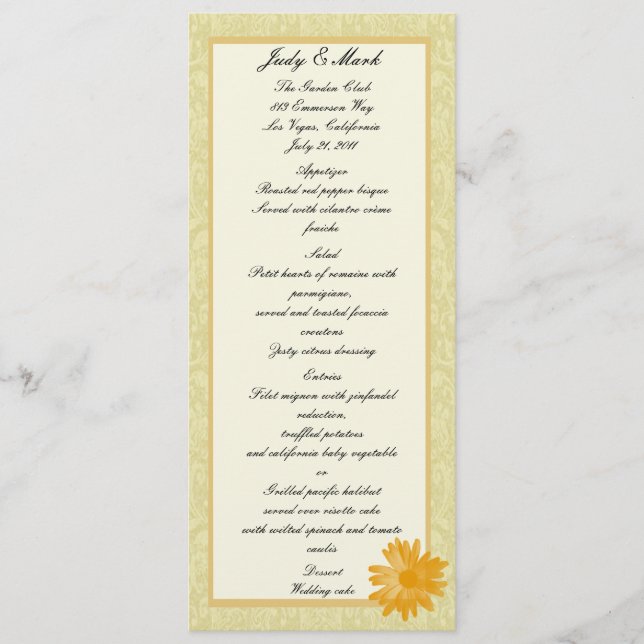 Yellow Flower Menu Card (Front)