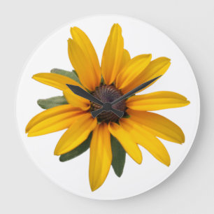 Yellow Flower Modern Simple Black Eyed Susan Large Clock